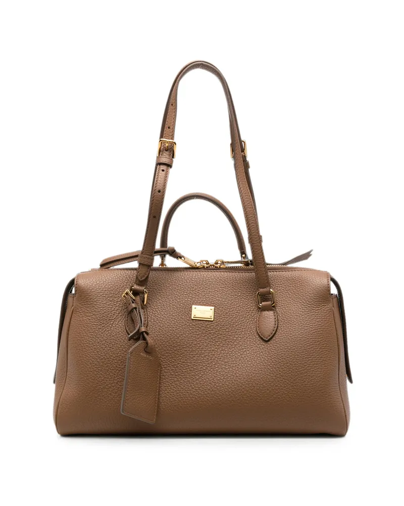 Dolce & Gabbana Logo-plaque Pebbled-leather Tote Bag Brown