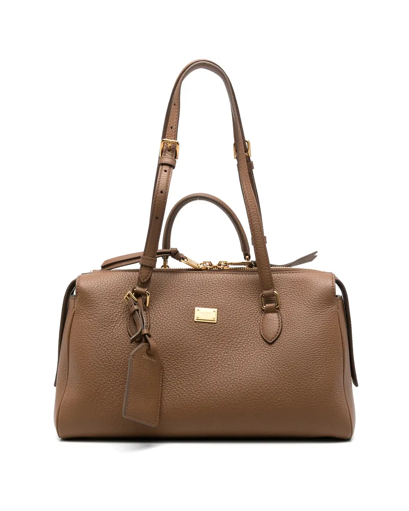 Dolce & Gabbana Logo-plaque Pebbled-leather Tote Bag Brown