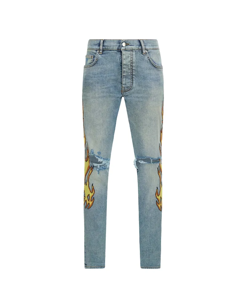 Amiri Flames Emb Skinny Jeans Blue