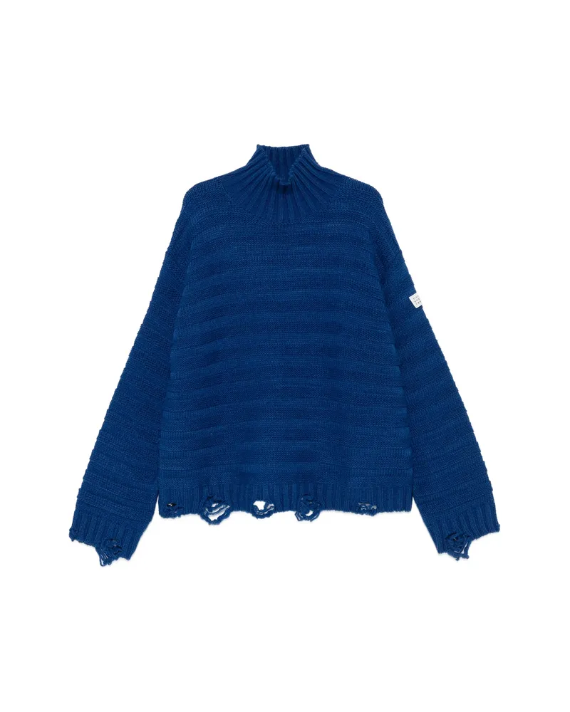 Maison Margiela Distressed Ribbed-knit Sweater Blue