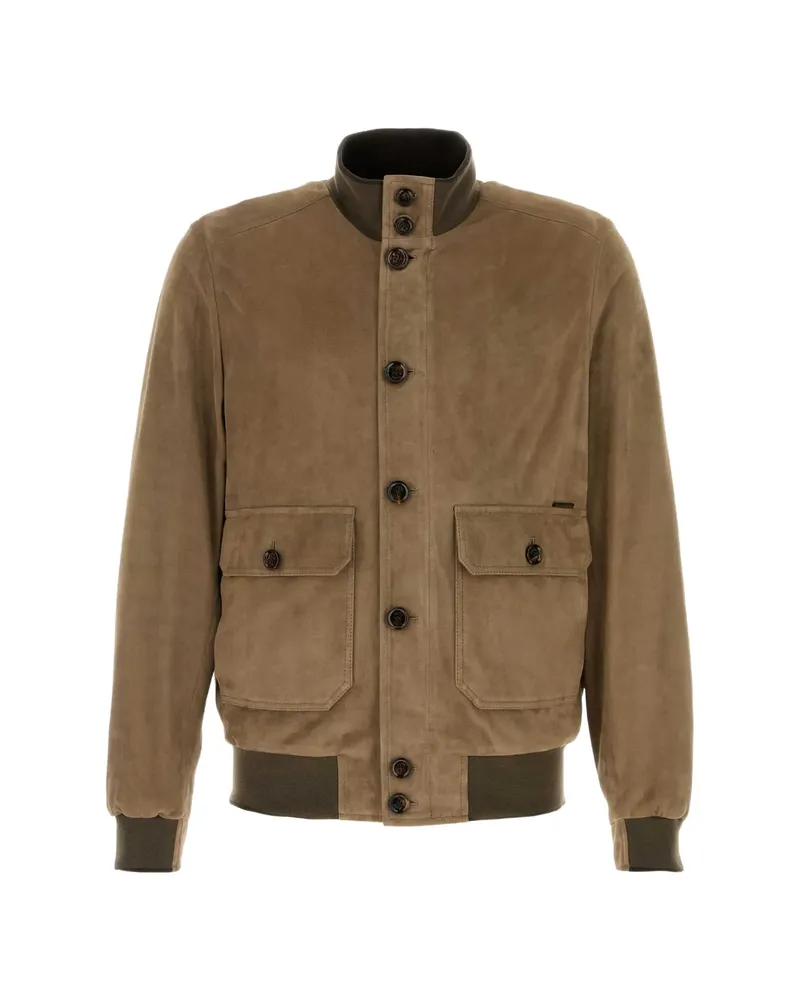 MOORER Carlos Button-up Suede Bomber Jacket Neutrals