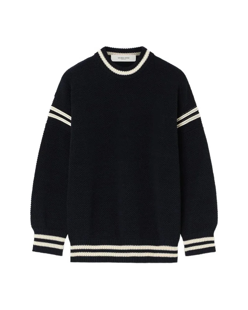 Golden Goose Boxy Sweater In Cotton With Embroidery Blue