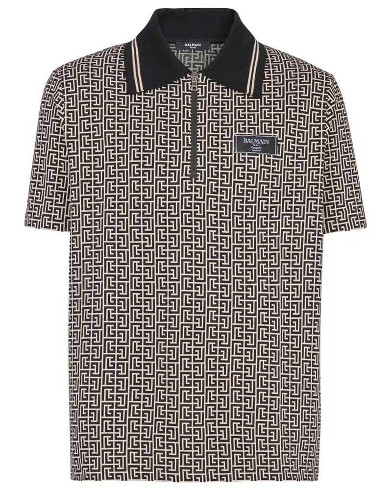 Balmain Labyrinth Jacquard Polo Shirt Black
