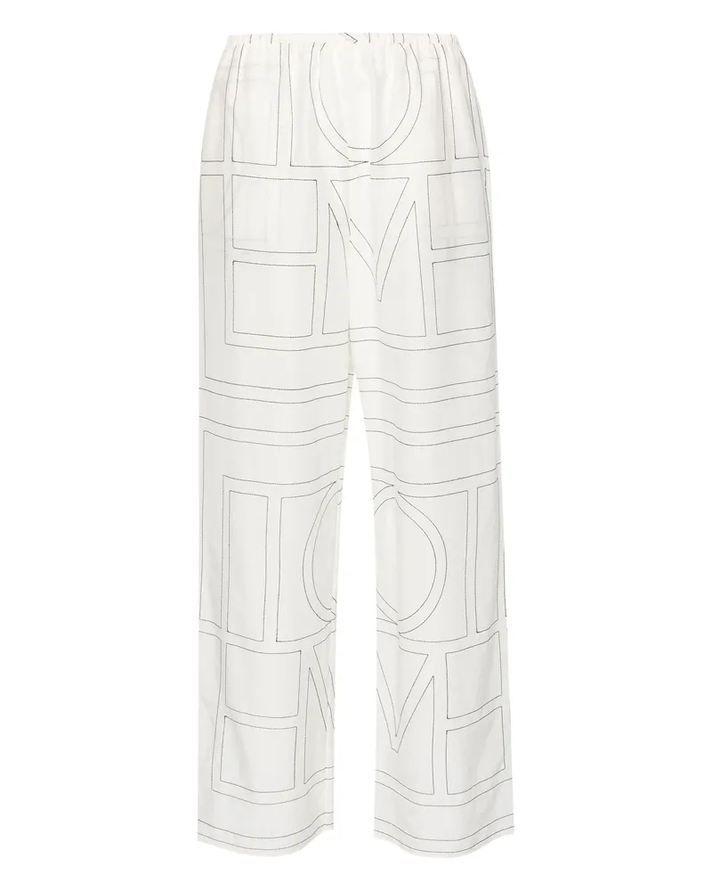 Totême Embroidered-monogram Trousers White
