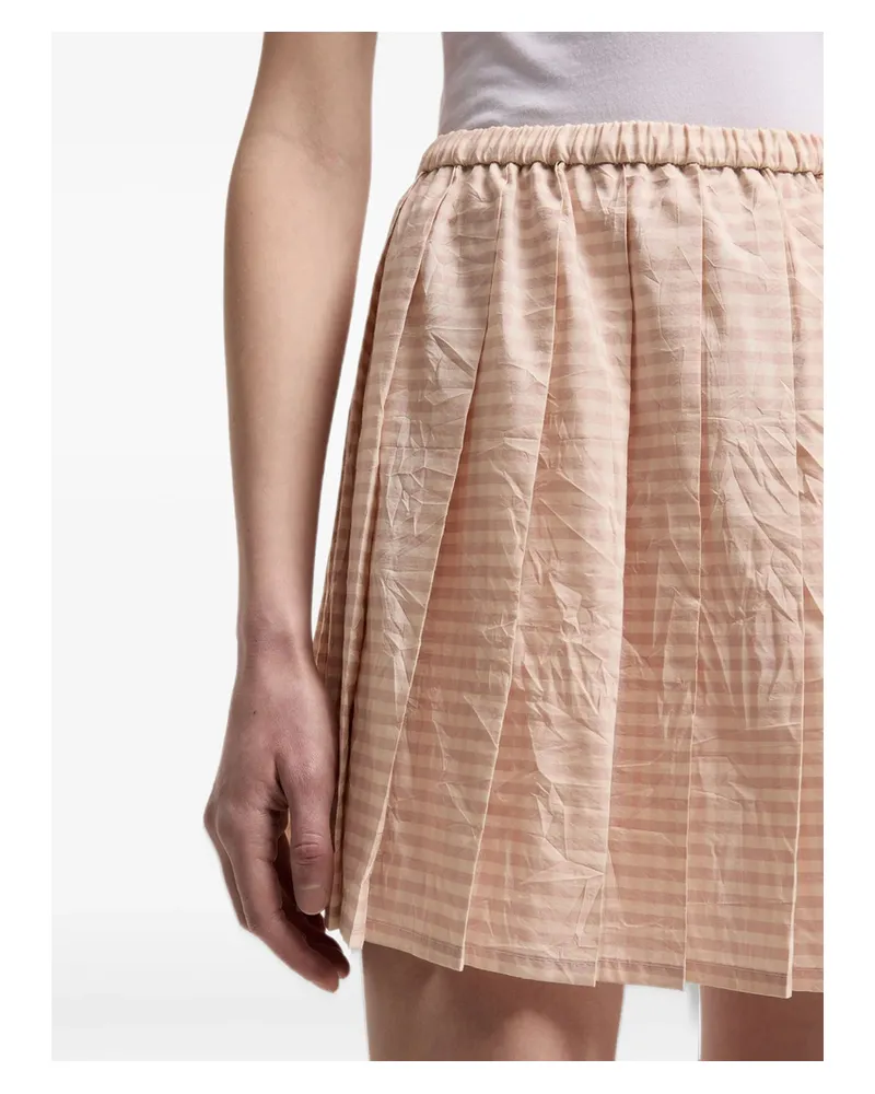 Moncler Vichy Cotton Blend Pleated Mini Skirt Pink