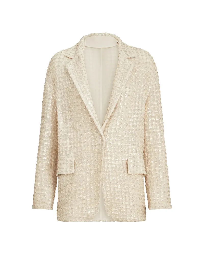 Brunello Cucinelli Dazzling Net-embroidery Silk Blazer Neutrals