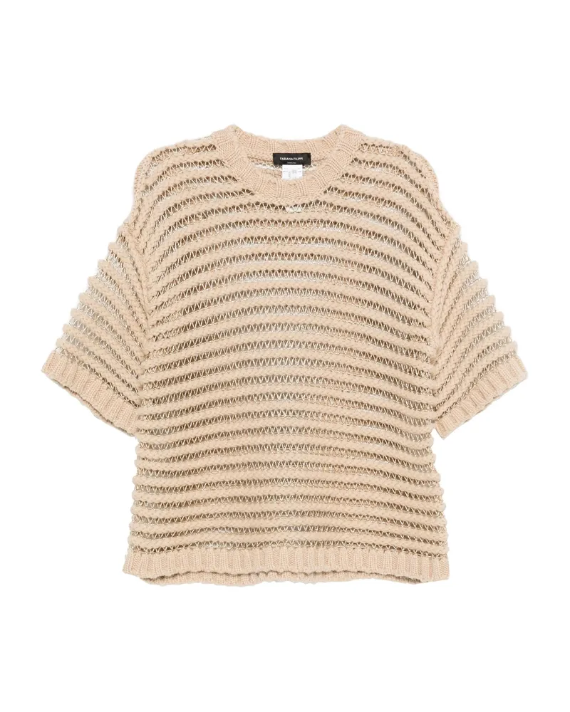 Fabiana Filippi Open-knit Short-sleeve Top Neutrals