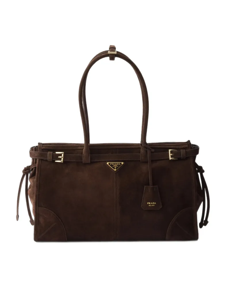 Prada Bonnie Large Suede Handbag Brown