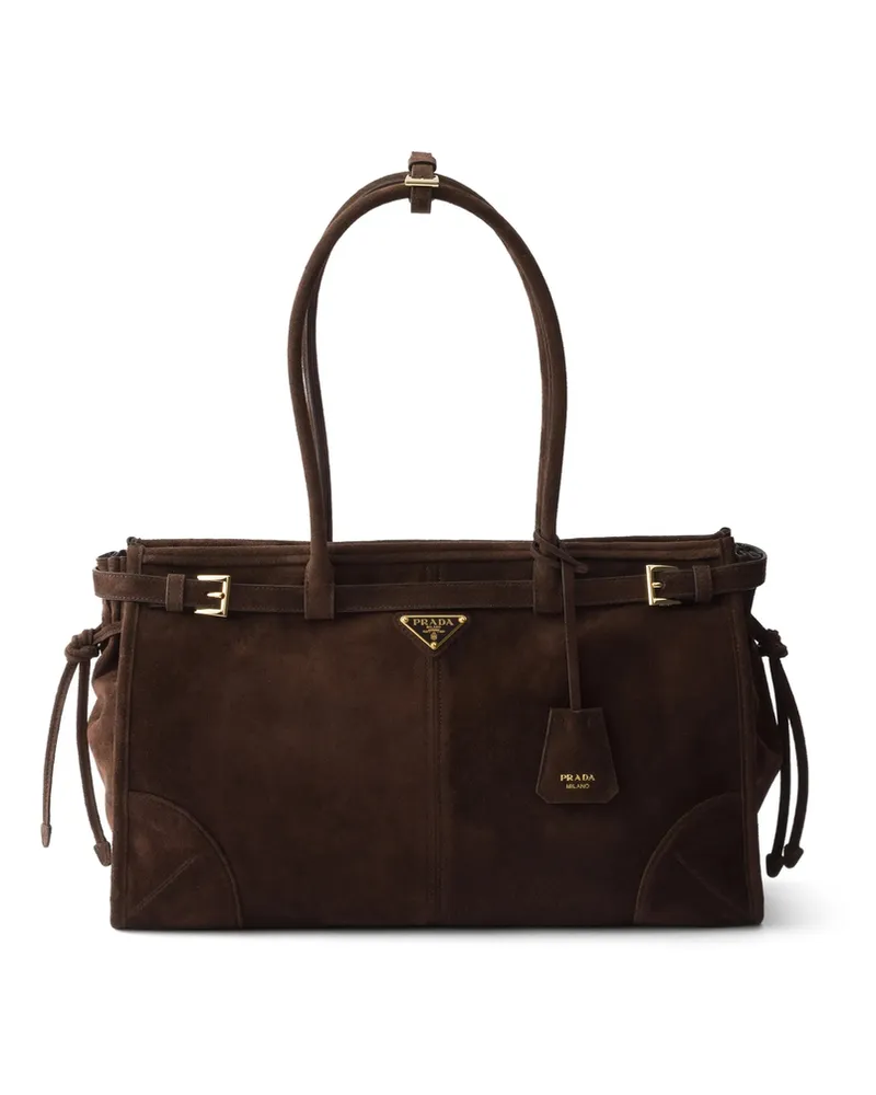Prada Bonnie Large Suede Handbag Brown
