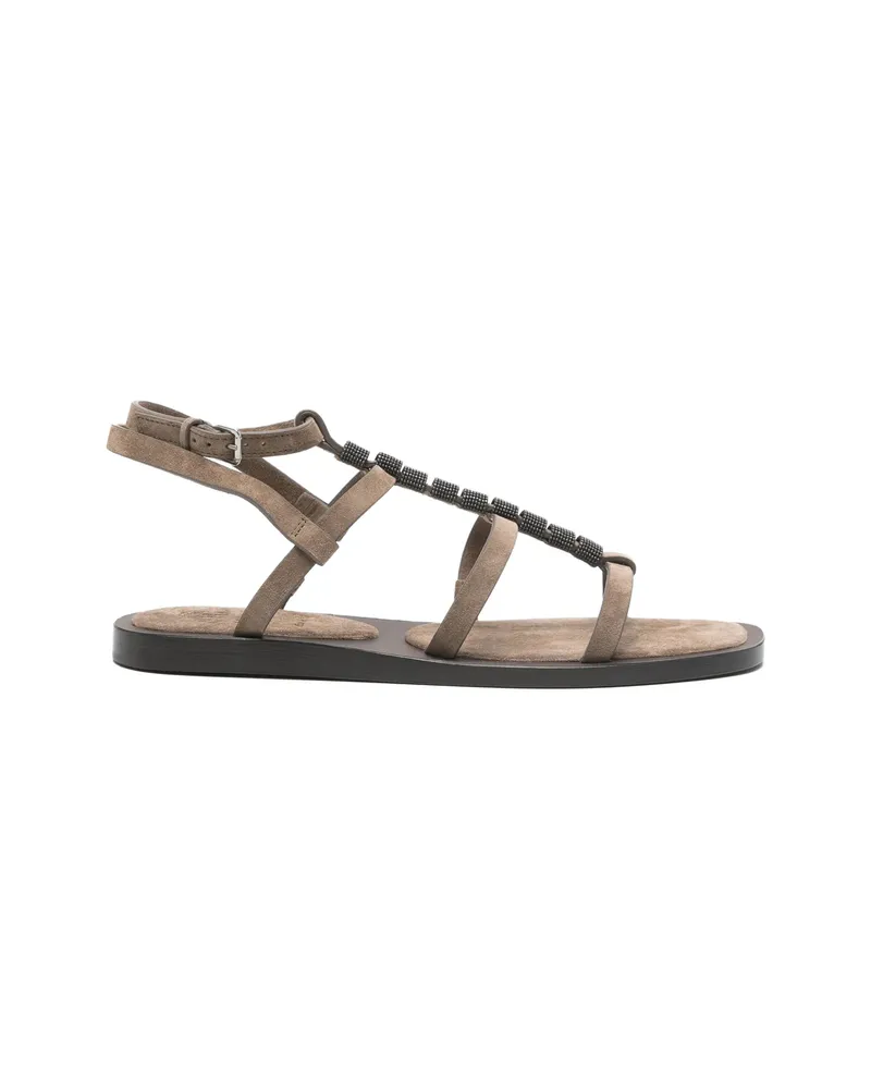 Brunello Cucinelli Beaded Strappy Sandals Brown