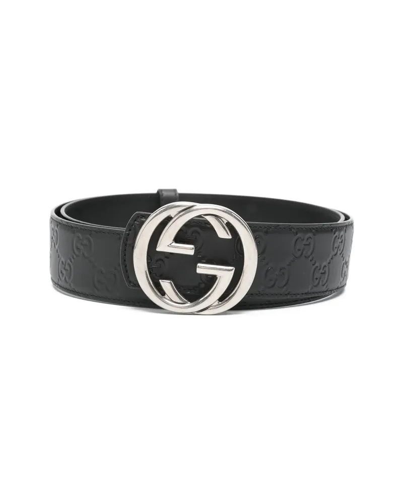 Gucci Logo-buckle Patterned Belt Black