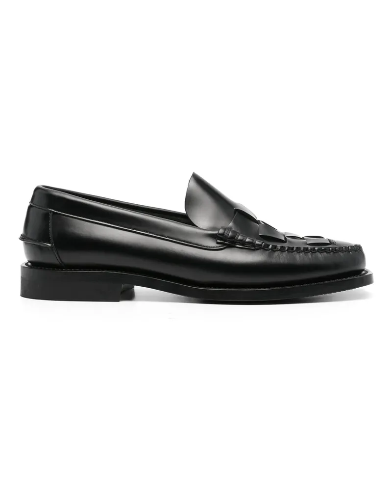 HEREU Nombela Interwoven Leather Loafers Black