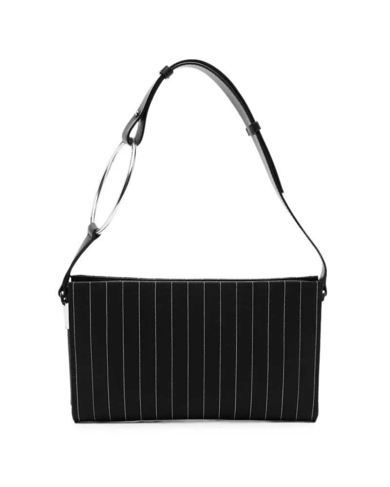 Dondup Pinstripe-pattern Ring-handle Clutch Bag Black