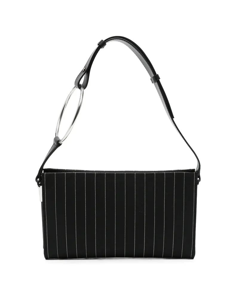 Dondup Pinstripe-pattern Ring-handle Clutch Bag Black