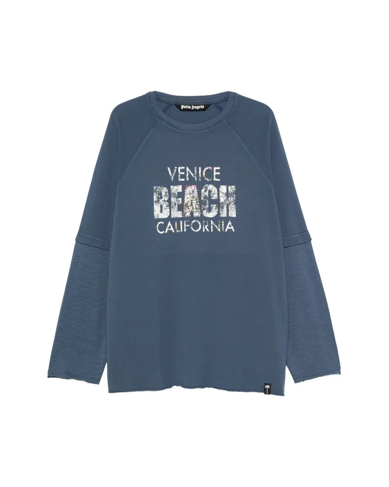Palm Angels Slogan-print Raglan-sleeve T-shirt Blue
