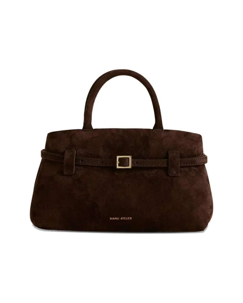 Manu Atelier Le Cambon 25 Buckle-strap Suede Handbag Brown
