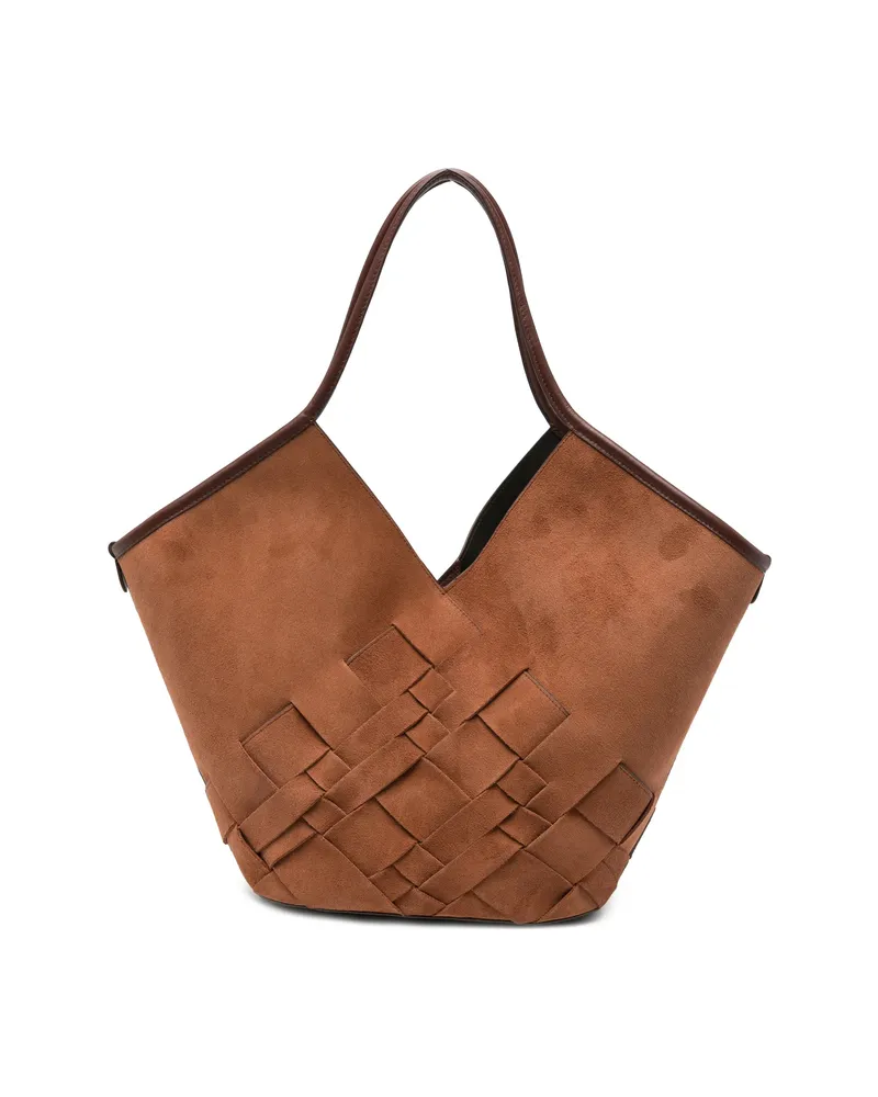HEREU Coloma Woven-panel Suede Bucket Bag Brown