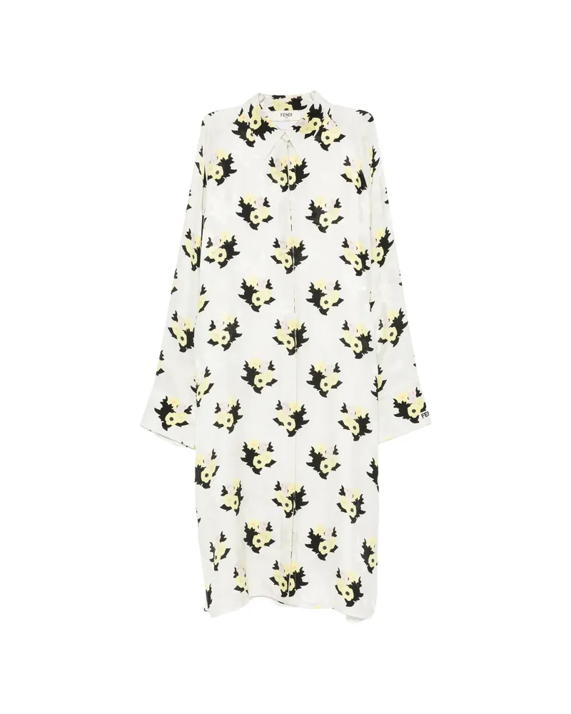 Fendi Floral-print Buttoned Midi Dress Neutrals