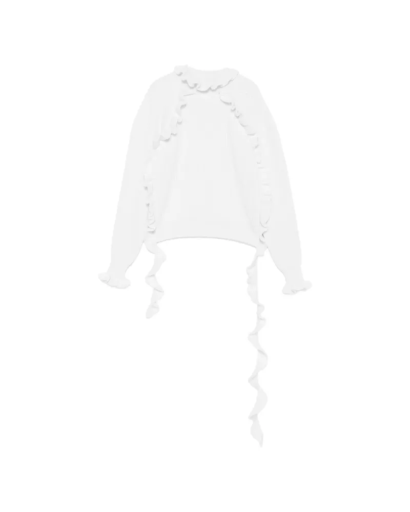 Blumarine Ruffled Ribbed-knit Sweater White