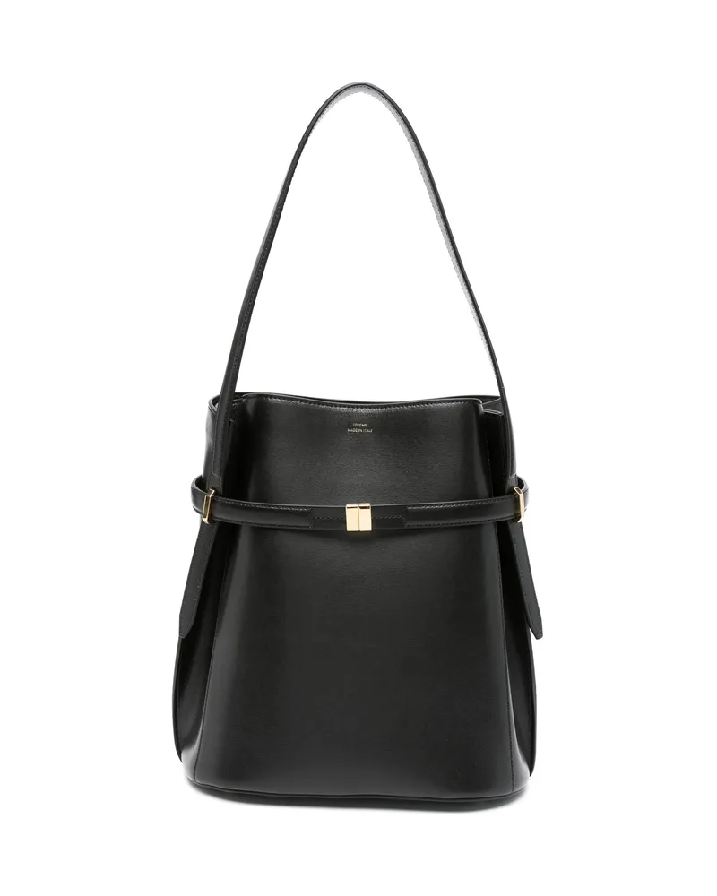 Totême Belted Leather Bucket Bag Black