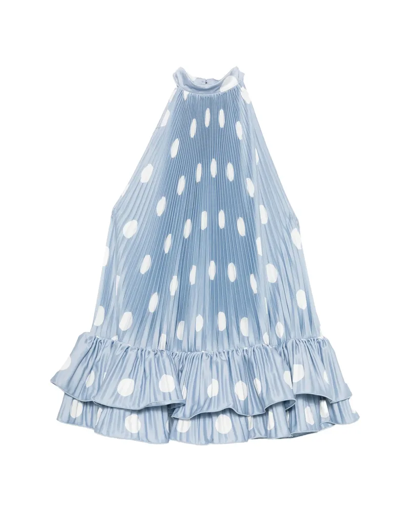 L'IDEE Soleil Polka-dot Pleated Mini Dress Blue