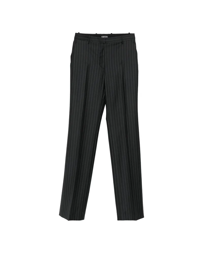 Tom Ford Chalk-stripe Wool-mohair Tailored Straight Boyfriend Pants Black