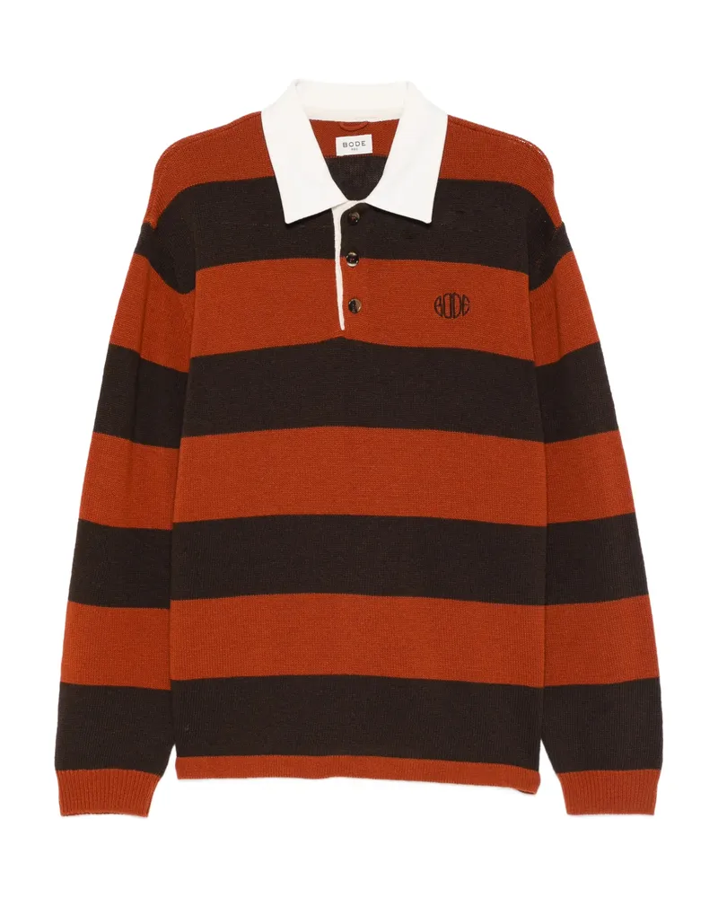 BODE Striped-collared Polo Shirt Brown