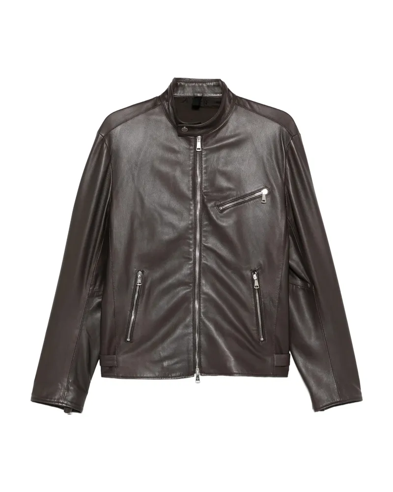 Tagliatore Zip-up Leather Jacket Brown
