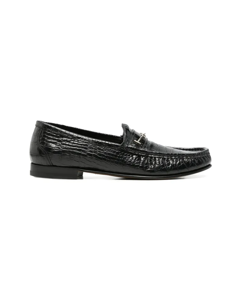 Tom Ford Crocodile-effect T-bar Loafers Black