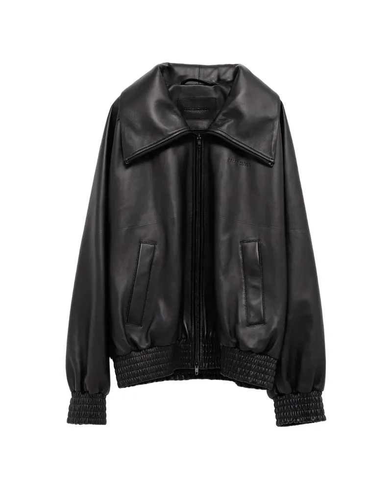 Balenciaga Logo-debossed Leather Jacket Black