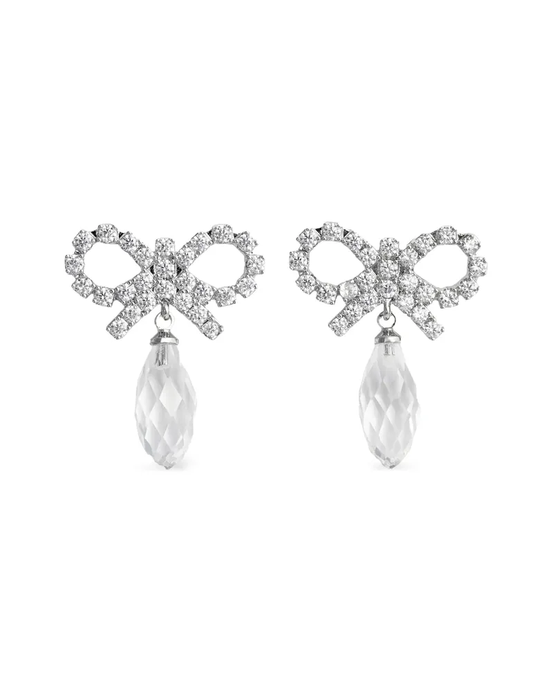 Self-Portrait Bow Crystal-embellishment Earrings Silver