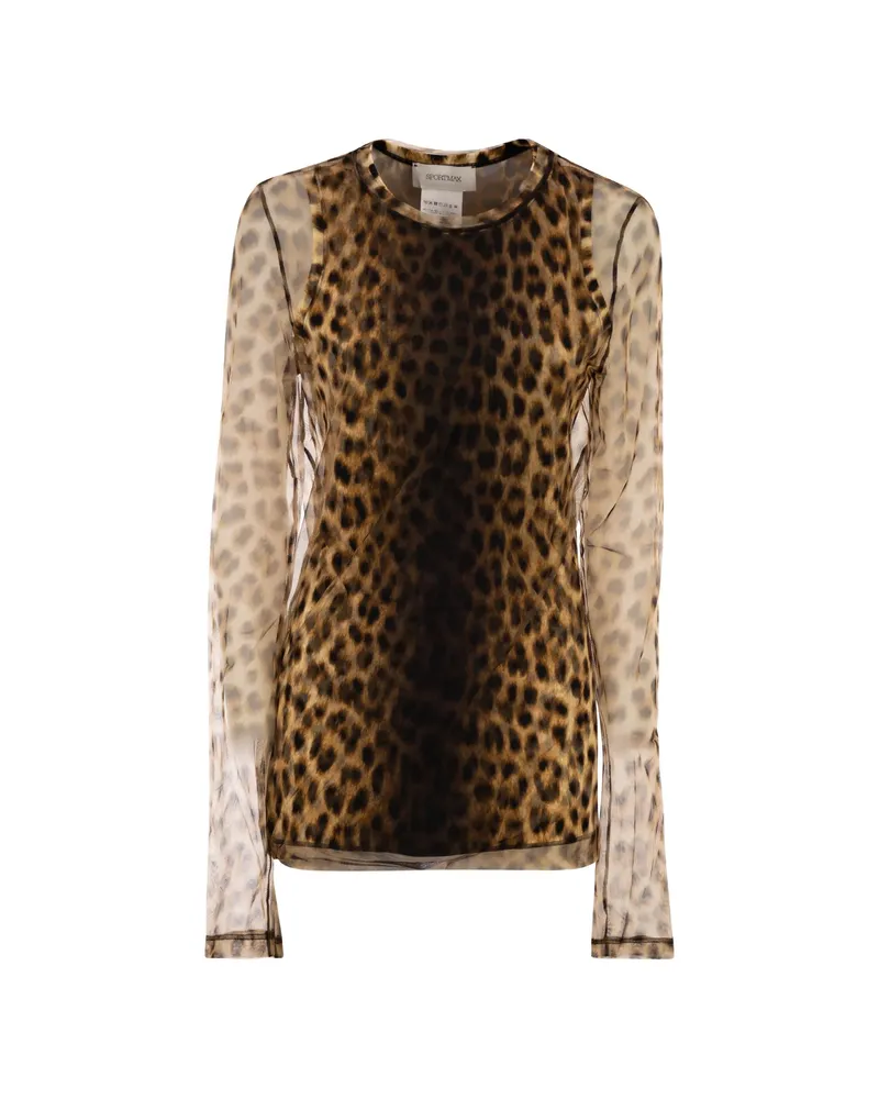SPORTMAX Zebu Animal-print Top Neutrals