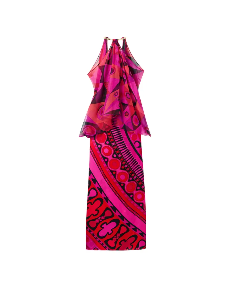 Emilio Pucci Occhi-print Satin And Chiffon Dress Pink