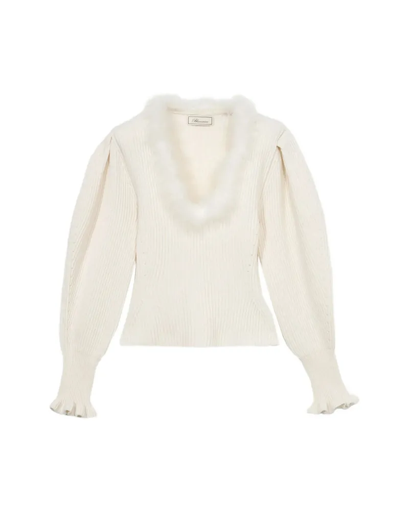 Blumarine Fur-detail Ribbed-knit Sweater White