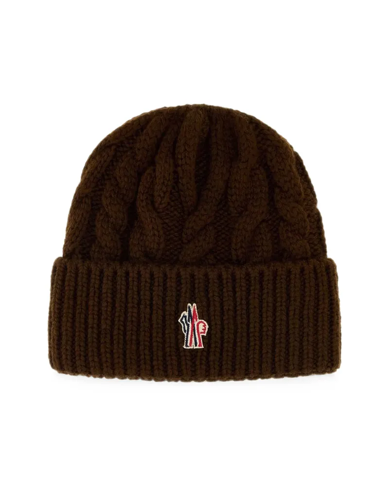 Moncler Cable-knit Logo-patch Beanie Hat Brown