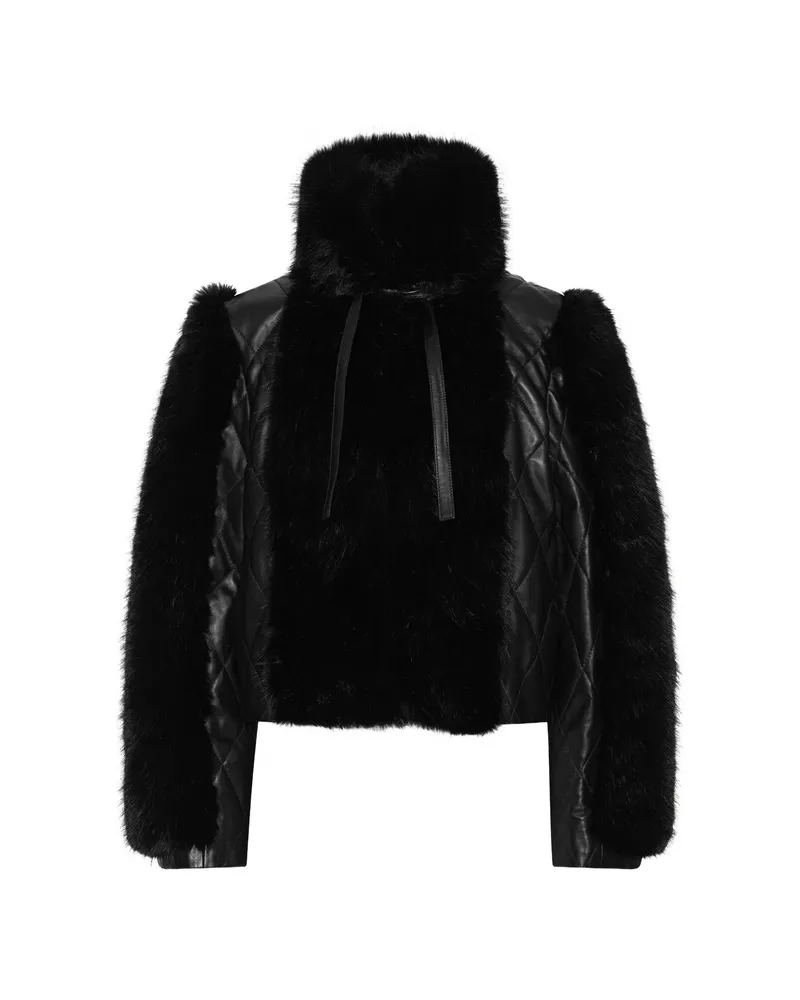 ROTATE Birger Christensen Faux-fur Leather Jacket Black Black