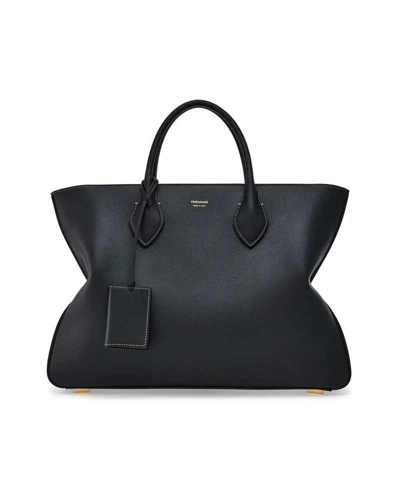 Ferragamo Logo-print Leather Tote Bag Black