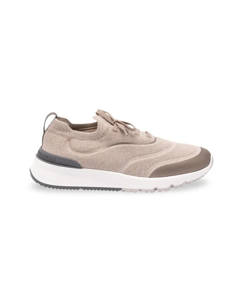 Brunello Cucinelli Techno Cotton Knit Runners With Heat-bonded Details Neutrals