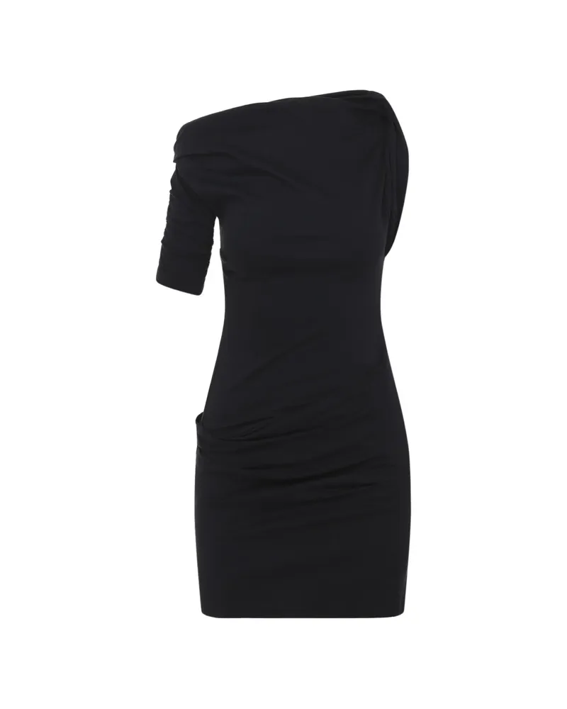 Jacquemus Ruched One-shoulder Mini Dress Black