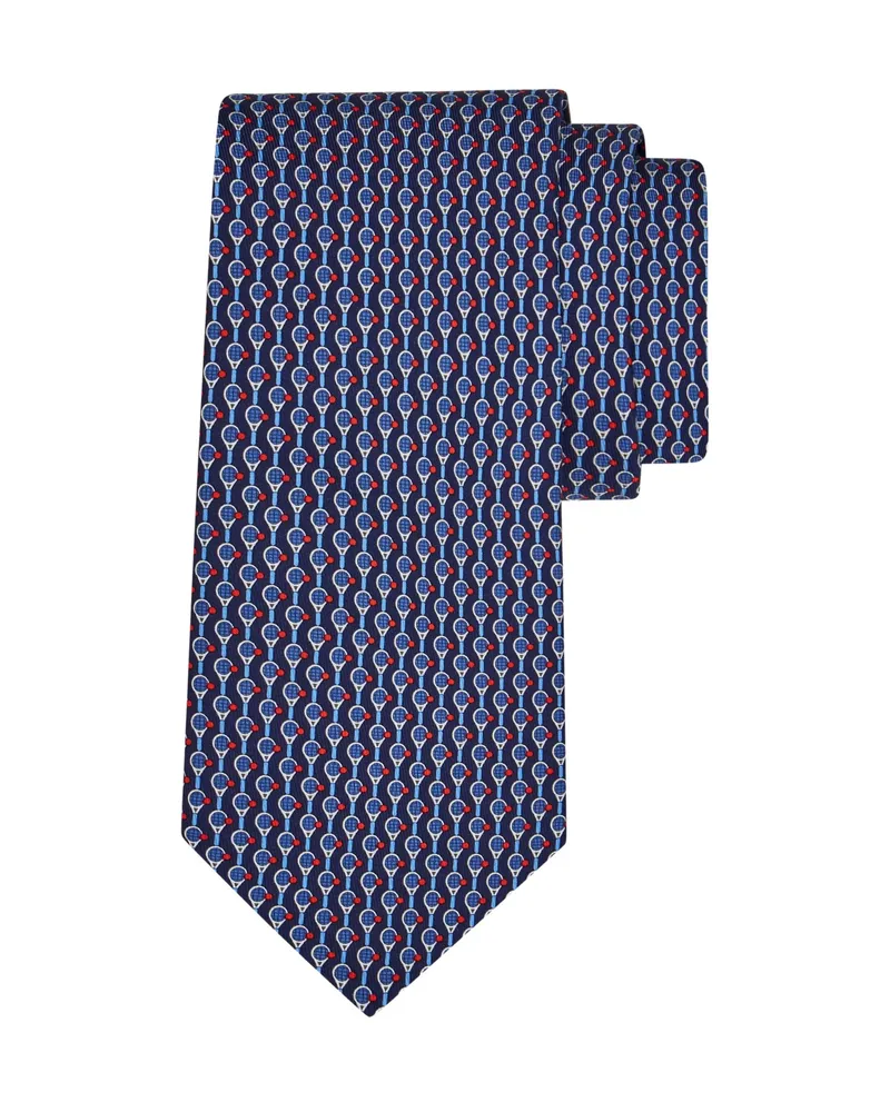 Ferragamo Tennis Print Silk Tie Blue