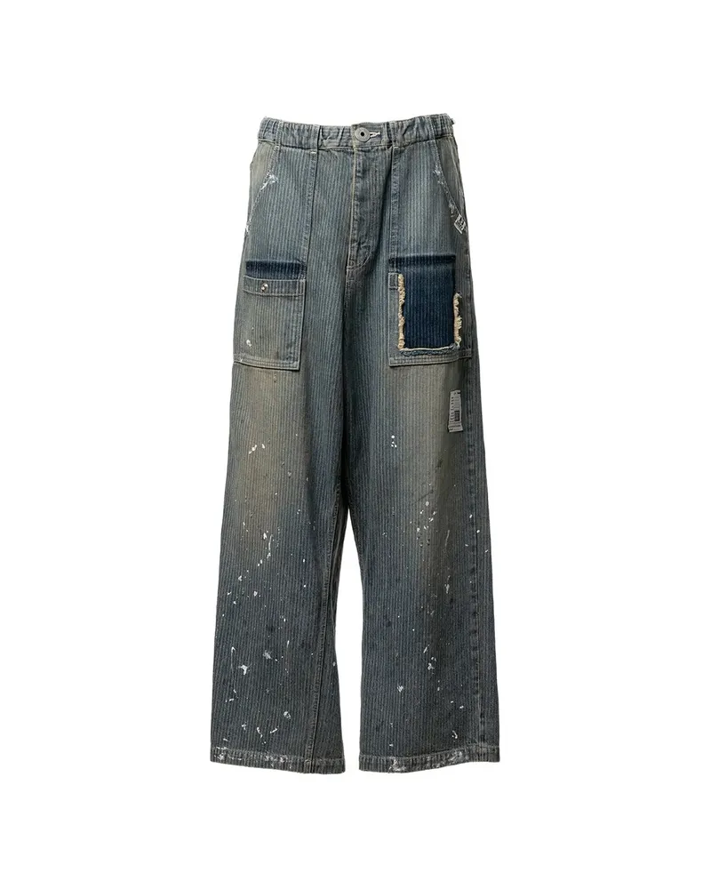 MIHARAYASUHIRO Stripe-pattern Paint-splatter Jeans Blue