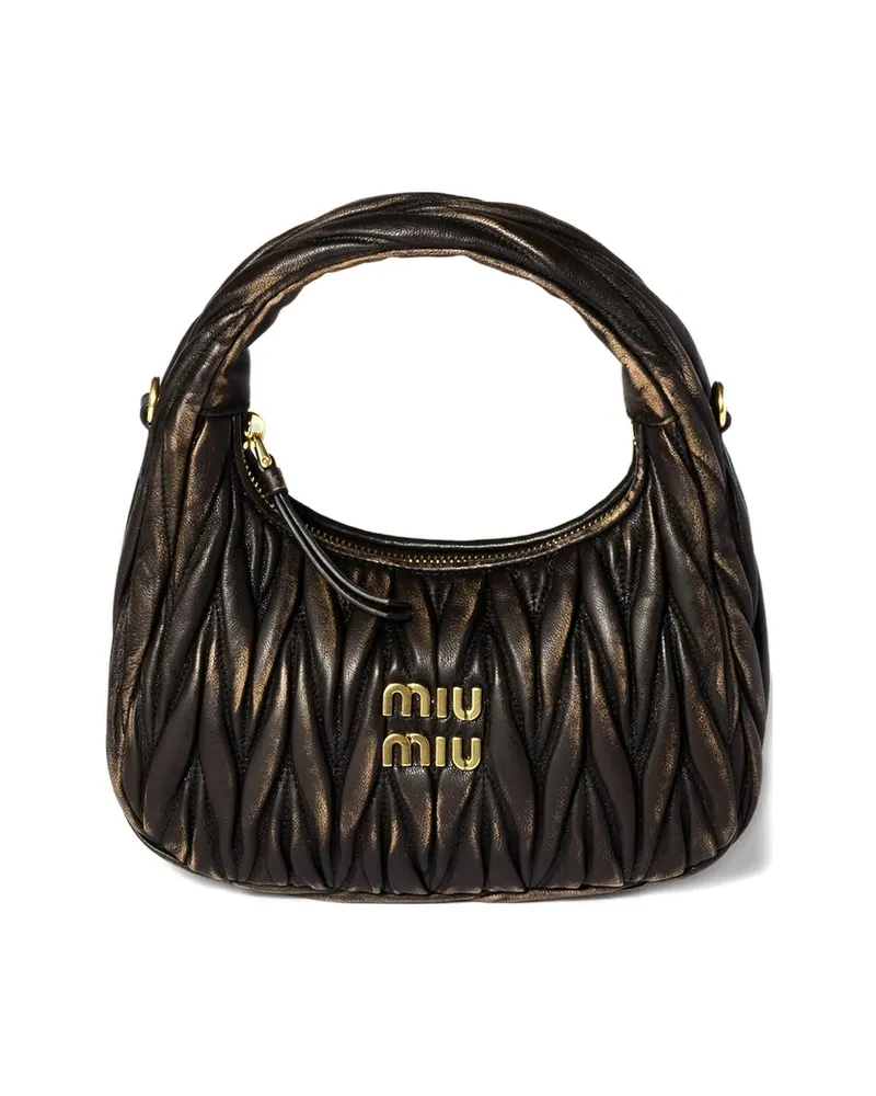 Miu Miu Small Wander Matelassé Leather Shoulder Bag Brown