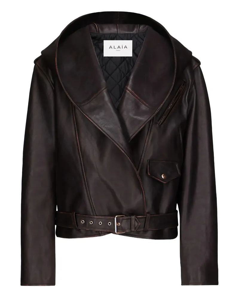 Alaïa Hooded Belted Jacket Brown