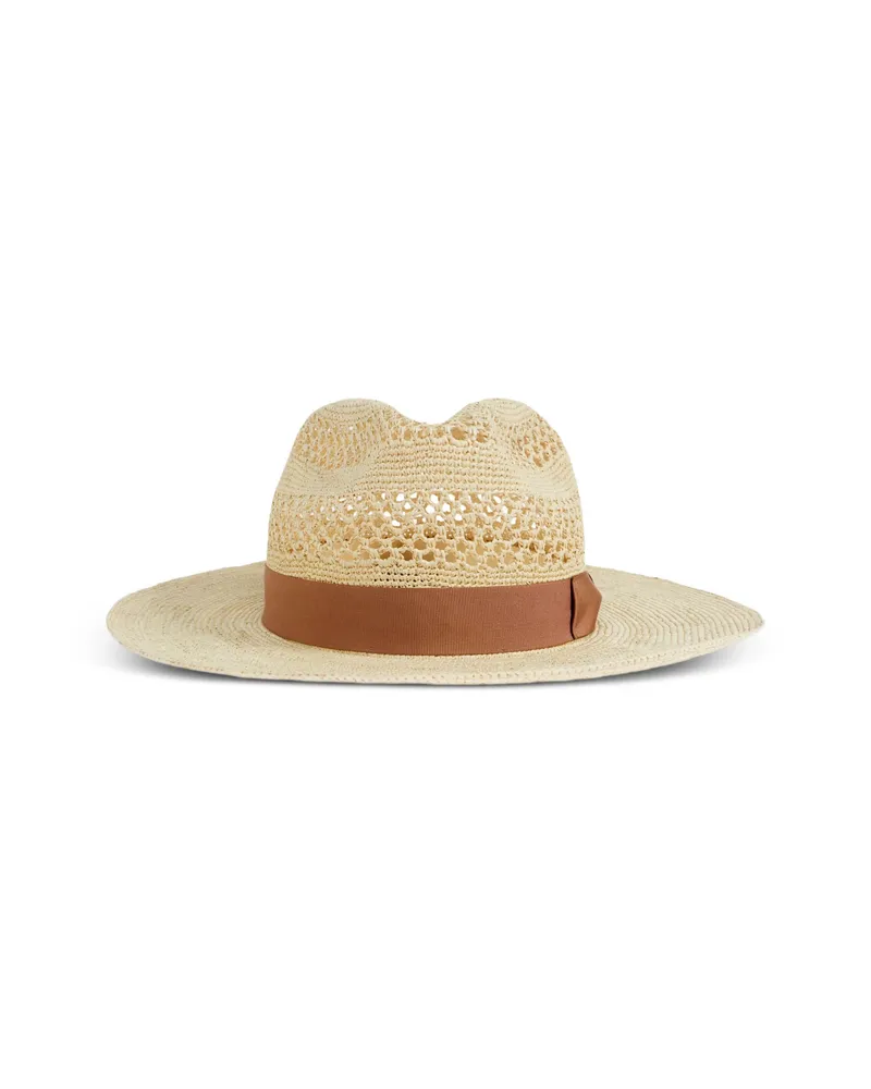 Giorgio Armani Ribbon Straw Trilby Neutrals
