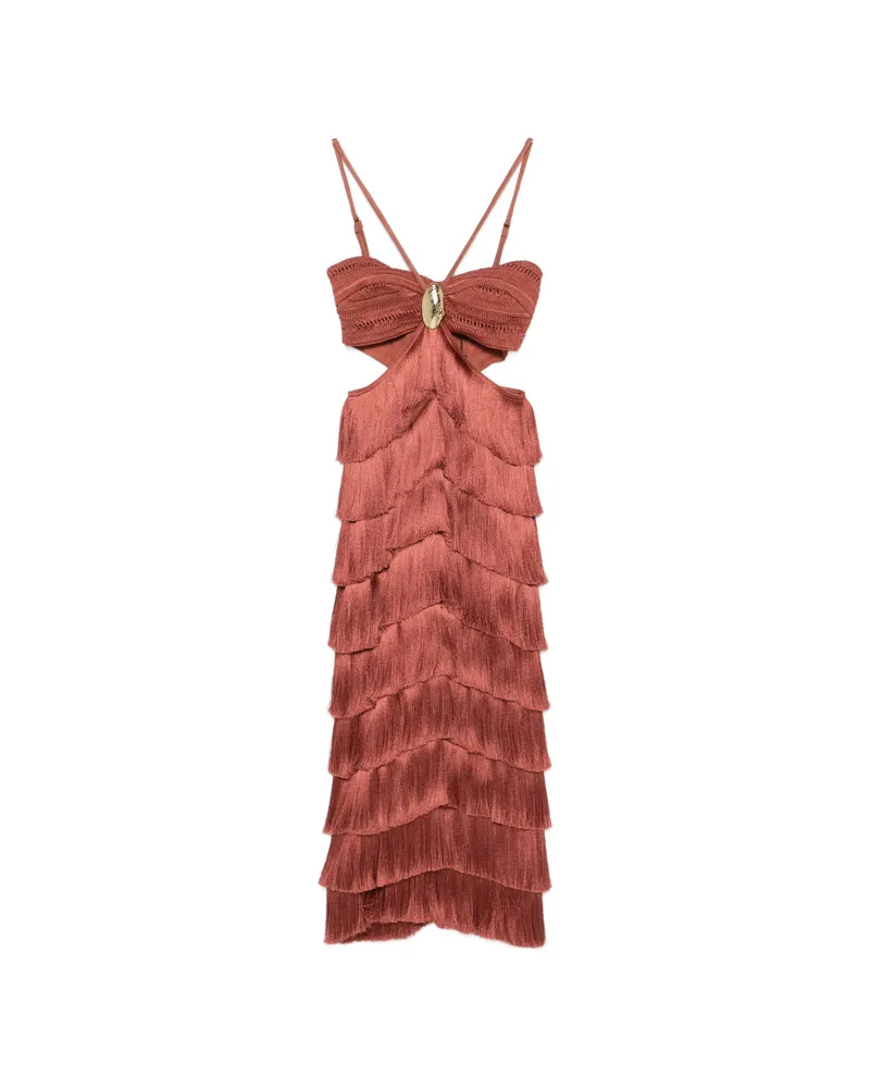Pat Bo X Camila Coelho Amethyst Fringed Midi Dress Brown