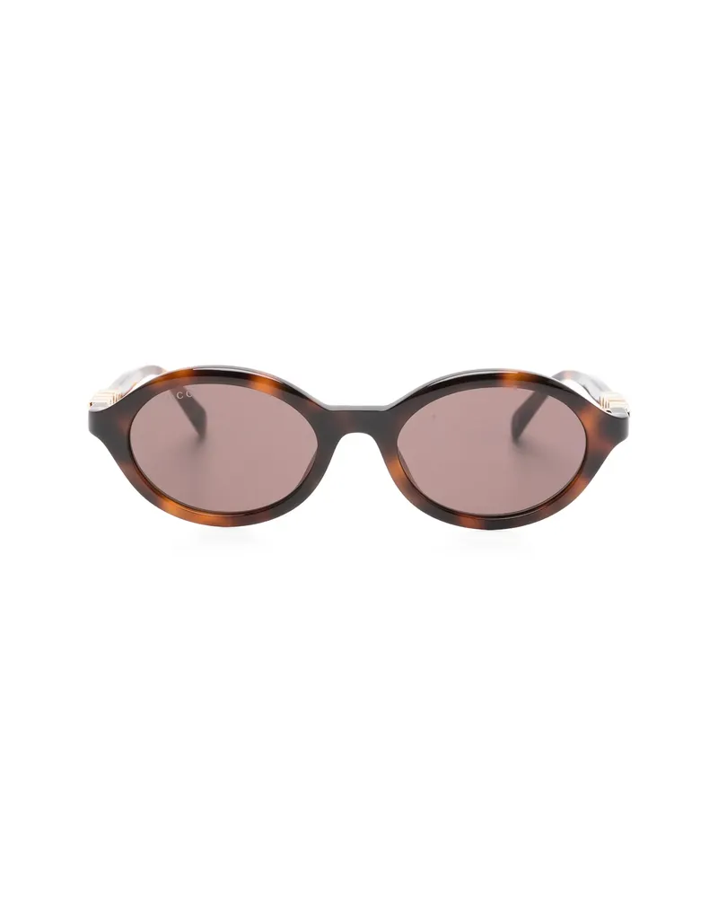 Gucci Logo Oval-frame Sunglasses Brown