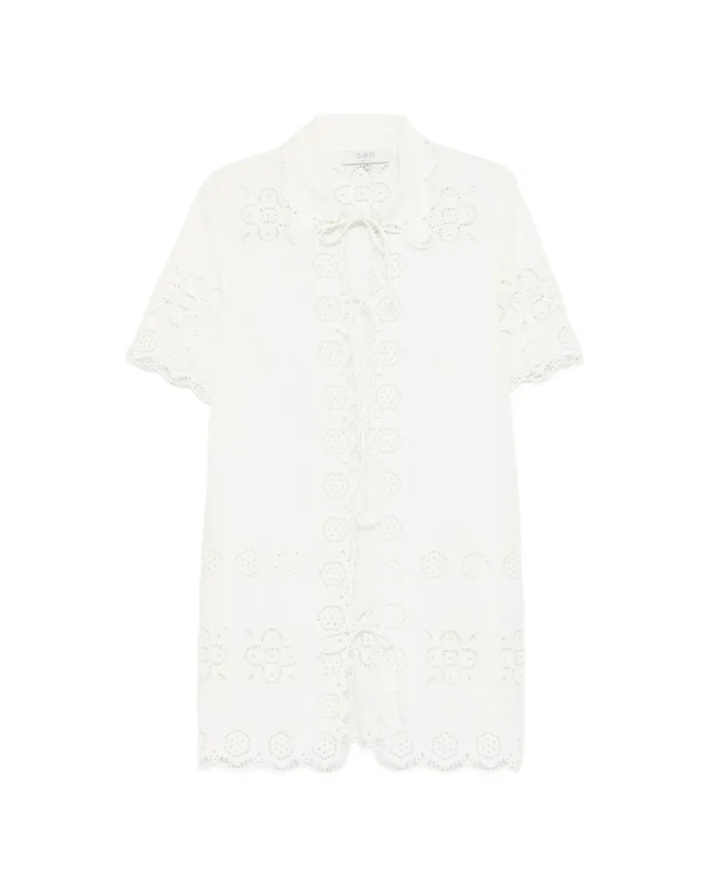 Sea Floral Lace-up Beach Dress White