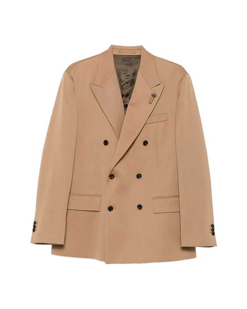 LARDINI Double-breasted Peak-lapel Blazer Neutrals