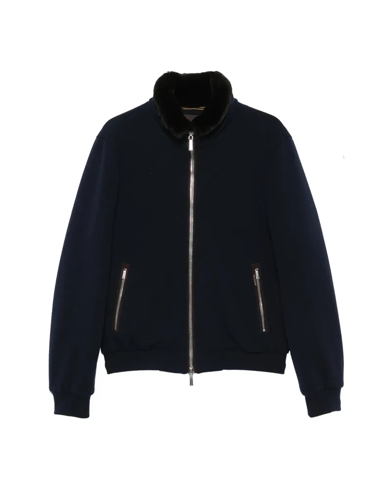 MOORER Shearling-collar Zip-up Jacket Blue