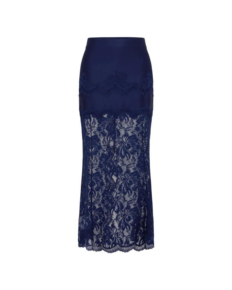 Paco Rabanne Lace-panelled Jersey Midi Skirt Blue